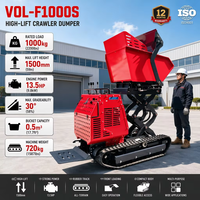 Mini-dumper sur chenilles à essence 13,5 CV pour charge utile de 1000 kg VOL-F1000S, benne basculante haute capacité et brouette auto-chargeante pour travaux agricoles et de jardinage