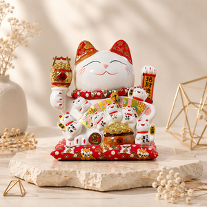 Prêt à être expédié - Chat porte-bonheur en <span class=keywords><strong>porcelaine</strong></span> de 11 pouces - <span class=keywords><strong>Maneki</strong></span> <span class=keywords><strong>Neko</strong></span> - Feng Shui - Cadeau d'affaires - Souvenir du Nouvel An chinois - Figurine - Product Image 4