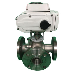 Válvula de Bola Motorizada de 3 Vías, Tipo T L, 220V 24V, Acero Inoxidable WCB CF8M, con Brida - Product Image 1