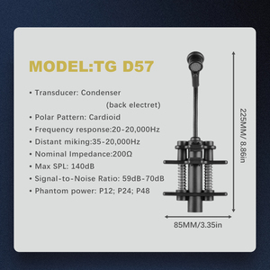 Microphone à condensateur cardioïde TG D57 à pince, col de cygne, XLR filaire, professionnel, pour batterie, <span class=keywords><strong>tom</strong></span>, caisse claire, percussion - Product Image 2