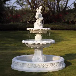 China Large Size White Sandstone Marble Stone Laminar Flow Garden Water Marble Fountain Outdoor