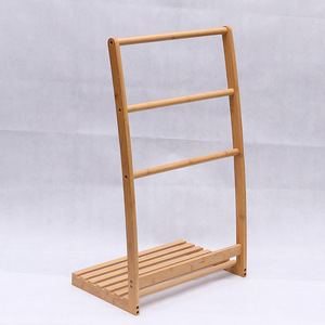 Étagère de rangement pour serviettes de bain en bambou, design minimaliste, support de rangement à deux niveaux - Product Image 1
