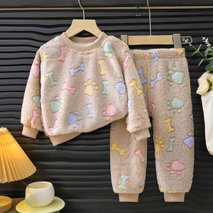 Vente en gros, nouvelle collection automne-hiver, ensemble de pyjamas en <span class=keywords><strong>polaire</strong></span> pour enfants, garçons et filles, 2 pièces, épais et chauds, vêtements de maison pour bébés et enfants - Product Image 1