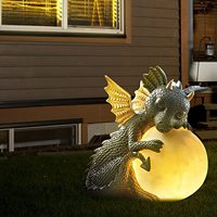 Statue de dragon de jardin Ganen, sculptures de dinosaures en résine-Figurines de dragon de jardin mignonnes avec lumières LED