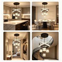 Lampe suspendue LED en cristal noir, température de couleur 3 tons, hauteur réglable. Lustre de plafond pour restaurant, hall d'entrée et couloir d'escalier