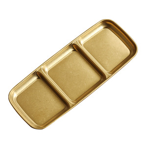 Retro Gold Stainless Steel Condiment Dish 304 Two Three Compartment Seasoning <b>Tray</b> For <b>BBQ</b> Korean Style Serving <b>Trays</b> - Product Image 4