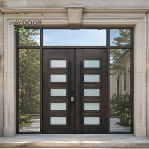 Porte <span class=keywords><strong>d</strong></span>'entrée double en bois massif, finition commerciale, avec verre multi-vitrages, panneau latéral et transom supérieur, en acajou africain - Product Image 2