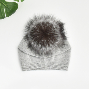 Bonnet d'hiver en <span class=keywords><strong>fourrure</strong></span> véritable avec pompon, mélange laine et cachemire, tricoté, chaud, personnalisable avec logo, pour l'extérieur - Product Image 2