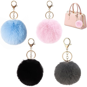 Lot de 8 porte-clés en peluche, pompons en fausse fourrure moelleux, accessoires pour sacs de femmes et filles, collection de porte-clés décoratifs doux - Product Image 1