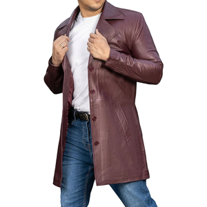 <b>Men's</b> <b>Long</b> Overcoat Trench <b>Coat</b> High Quality Breathable Eco-Friendly Quick Dry Cow Leather Custom Color OEM/ODM Custom Logo - Product Image 1