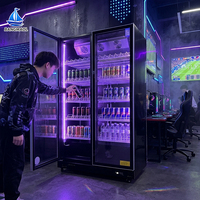 Réfrigérateur commercial vertical noir pour vin et spiritueux, avec 2 portes vitrées, pour la présentation de boissons en pub et café