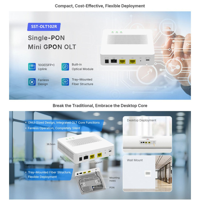 Single Pon Gpon OLT for Desktop Deployment and Supports Wall Mounted Installation Making It Adapt to Various Scenarios