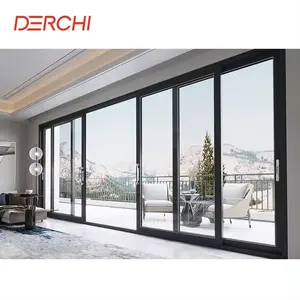 Derchi pintu geser kaca tempered ganda, pemecah termal aluminium pintu geser efisien energi kualitas tinggi