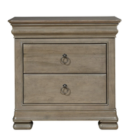 Lit double en bois massif de style campagnard américain vintage, meubles de chambre à coucher traditionnels de style français antique pour chambre principale