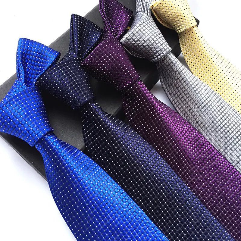 Wholesale Mens Tie Fashion Brand Plaid Neck Ties For Mens Party Wedding Shirt Collar Gravatas Navy Blue Black Brown Gold Necktie