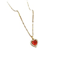 Collier pendentif cœur plaqué or 18 carats avec chaîne à maillons en zircon cubique, en acier inoxydable et alliage de cuivre, bijou cadeau pour femme