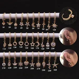 HOVANCI Newest Luxury Fashion Zircon Diamond Gold Plated Moon Star Hoop Earring Jewelry Women Earrings