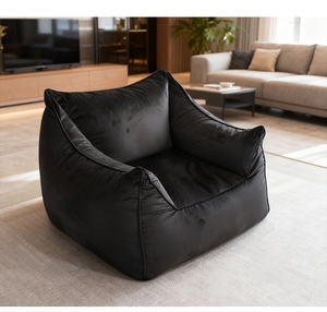 Poltrona Sacco Premium Beige per Adulti, Stile Lazy Boy, Sedia Gaming con Rivestimento in Tessuto Rimovibile, Divano Singolo Quadrato - Product Image 3