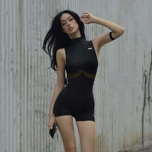 Mono sin mangas de malla con patchwork para mujer, estilo casual deportivo, de una pieza, ajustado con bloques de color - Product Image 2