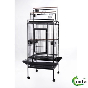 Jaula espaciosa y fácil de limpiar para loros, con plataforma de juego de hierro engrosado, rodillos, puertas laterales y compartimento para guacamayos y cacatúas. - Product Image 2