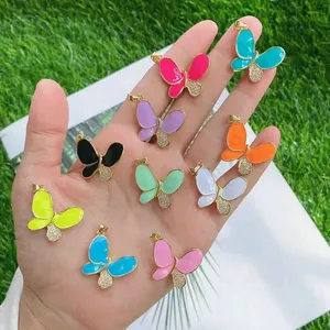 Vente chaude grande taille en laiton émail coloré papillon charmes pendentifs pour collier fabrication de Bijoux BRICOLAGE