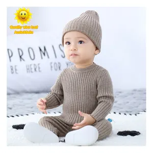 Wholesale boutique baby clothes custom logo 3 piece set baby boys' sweaters chunky crochet custom knitted baby winter clothes