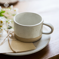 FENN Mugs en grès beige mat style vintage, personnalisables avec logo, vente en gros, mugs à café en céramique mouchetée Sésame pour cadeaux