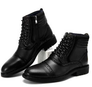 Men Genuine <b>Leather</b> Oxford Dress <b>Shoes</b> Lace-Up Round Toe Breathable Plush Lining Warm TPR Sole Formal Office & Career Wedding - Product Image 3
