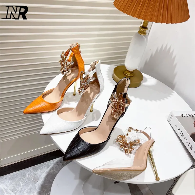 Fashion heels women shoes 2022 zapatos-de-mujer- stiletto Wedding pointed Gold chain women's high heels shoes for women new styl