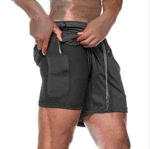 Hot Sale Custom Sublimation 2 In 1 Shorts Double Layer Mesh Sports Plus Size Men's Nylon Gym Shorts