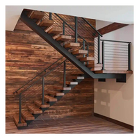 Mono Stringer marches en bois escalier flottant bon prix design décoratif intérieur escalier flottant en bois massif d'acacia