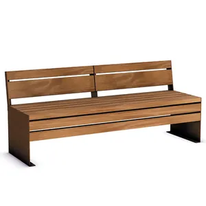 Outdoor Tuin Massief Houten Zitplaatsen Bench Openbare Metalen Been Terug Bench