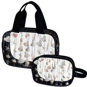 Bolsa de Maquillaje Transparente Impermeable de PVC Personalizada para Mujer, Diseño de Concha de Mar con Estampado Hebreo, Impresión Bajo Demanda, Juego de 2 Piezas - Product Image 4