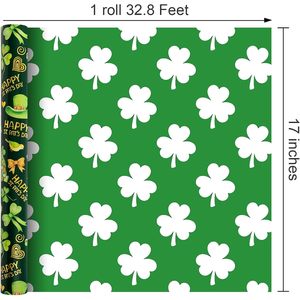 Green Foil St. Patrick's Day Wrapping Paper 17x33 Feet Gnomes Shamrocks Leprechaun Hats Gift <b>Wrap</b> - Product Image 3