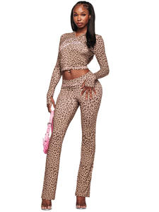 C0067 Setelan Kasual 2 Potong Wanita Desainer Pakaian Bermotif Hoodie Lengan Panjang Celana Melebar - Product Image 4