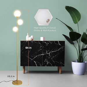 Lampe sur pied moderne en laiton avec globe en verre givré, lumière LED, 64 pouces de hauteur, design minimaliste pour salon - Product Image 1
