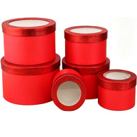 Ensemble de boîtes cadeaux rondes en papier avec fenêtre en PVC, boîte à fleurs cylindrique multi-tailles pour l'emballage de bouquets de la Saint-Valentin