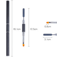 Pinceau à ongles double embout personnalisable populaire pour nail art, manche métallique, double tête avec poils synthétiques en nylon, pinceau à ongles personnalisable