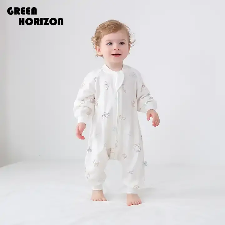 Green Horizon 100% bayi bambu, baju terusan Bayi romper ritsleting merek 2 arah warna kosong