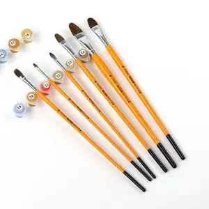 New Upgraded 6 Pack Wooden Handle Wolf Hair Art Brush Flat Shader Paintbrush For Painting By Numbers Oil Watercolor Drawing Kit