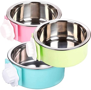 Wholesale Cheap Multi-Shape Removable Hanging 2-in-1 Plastic Bowl & Stainless Steel Crate Dog Bowl Food Water Bowls