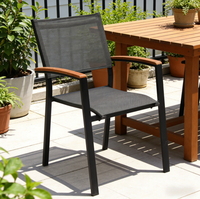 Chaises de salle à manger d'extérieur légères en alliage d'aluminium avec accoudoirs en teck pour hôtel, restaurant, salon et entrepôt