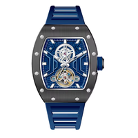 CHANCE 190-28 Montre-bracelet homme tendance noire étanche automatique mécanique avec aiguilles lumineuses bracelet en silicone cadran tonneau