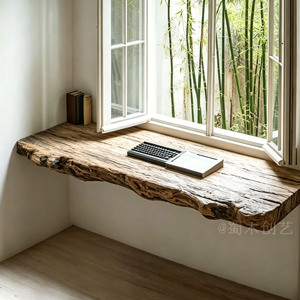 Estantería Flotante de Madera Maciza con Borde Natural, Hecha a Mano, con Almacenamiento, Mueble de Madera Natural para Oficina en Casa o Estudio - Product Image 1