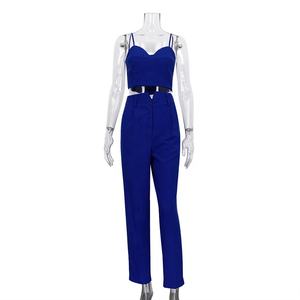 OUDINA-camisola azul de cintura alta para mujer, pantalones pitillo ajustados, trajes para mujer, conjunto de pantalones de dos piezas - Product Image 3