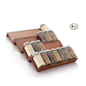 Acacia Wood <b>Spice</b> Rack 4 Layer Stackable Kitchen Storage Unit For Seasoning <b>Jars</b> Solid Wood Minimalist Design - Product Image 1