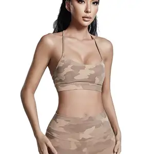 Mujeres Fitness Racer Back Sexy Girls High Stretch Slim Fit Compresión Strappy Camo Yoga Bra