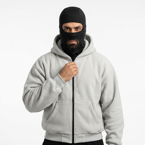 Sweat-shirt à capuche balaclava pour homme en coton lourd 100% personnalisé, coupe oversize, double capuche avec fermeture éclair, épaules tombantes - Product Image 1