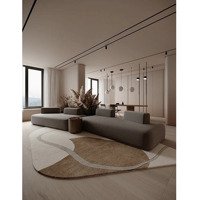 Tapis d'appoint moderne beige uni en acrylique tufté à la main, à poils longs, de luxe, antidérapant, adapté aux animaux domestiques, en coton de moyenne épaisseur