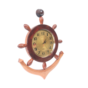 Cadeaux d'entreprise GIA NHIEN, horloge en bois artisanale ANCHOR WHEEL # Horloge nautique décorative en bois, artisanat maritime, best-seller - Product Image 1